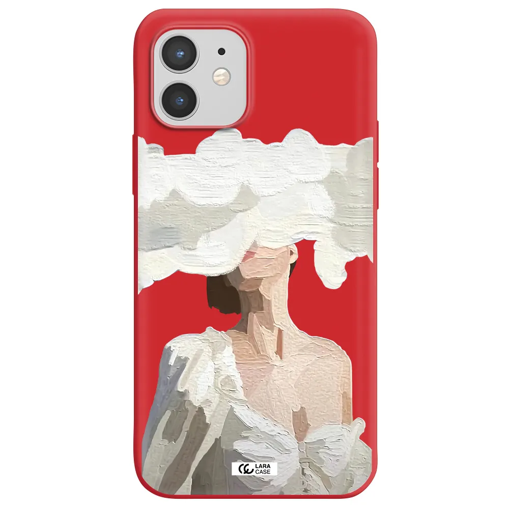 a woman with a cloud covering her face Apple iPhone 12 mini Silicone Imperial Red Case