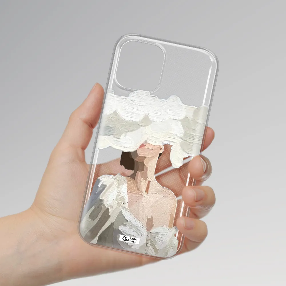 a woman with a cloud covering her face Apple iPhone 12 pro Clear TPU Case