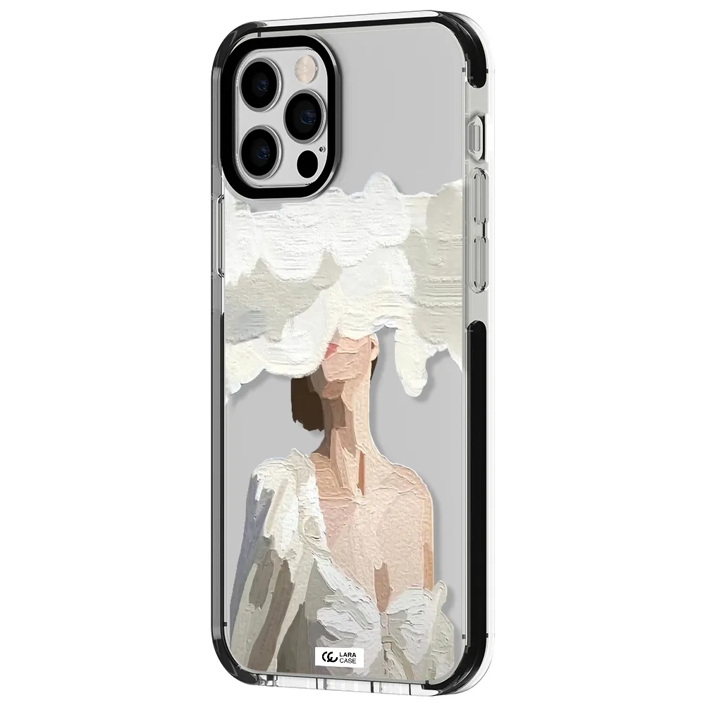 a woman with a cloud covering her face Apple iPhone 12 pro impact black border Case