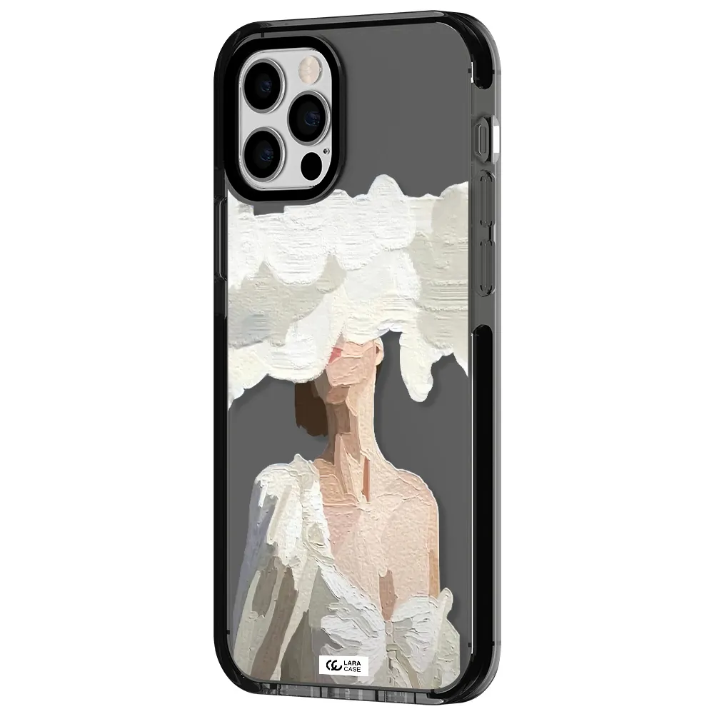 a woman with a cloud covering her face Apple iPhone 12 pro impact Smoke Black Case