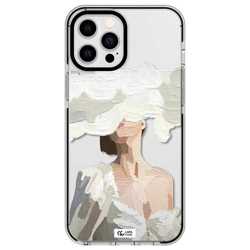 a woman with a cloud covering her face Apple iPhone 12 pro max impact black border Case