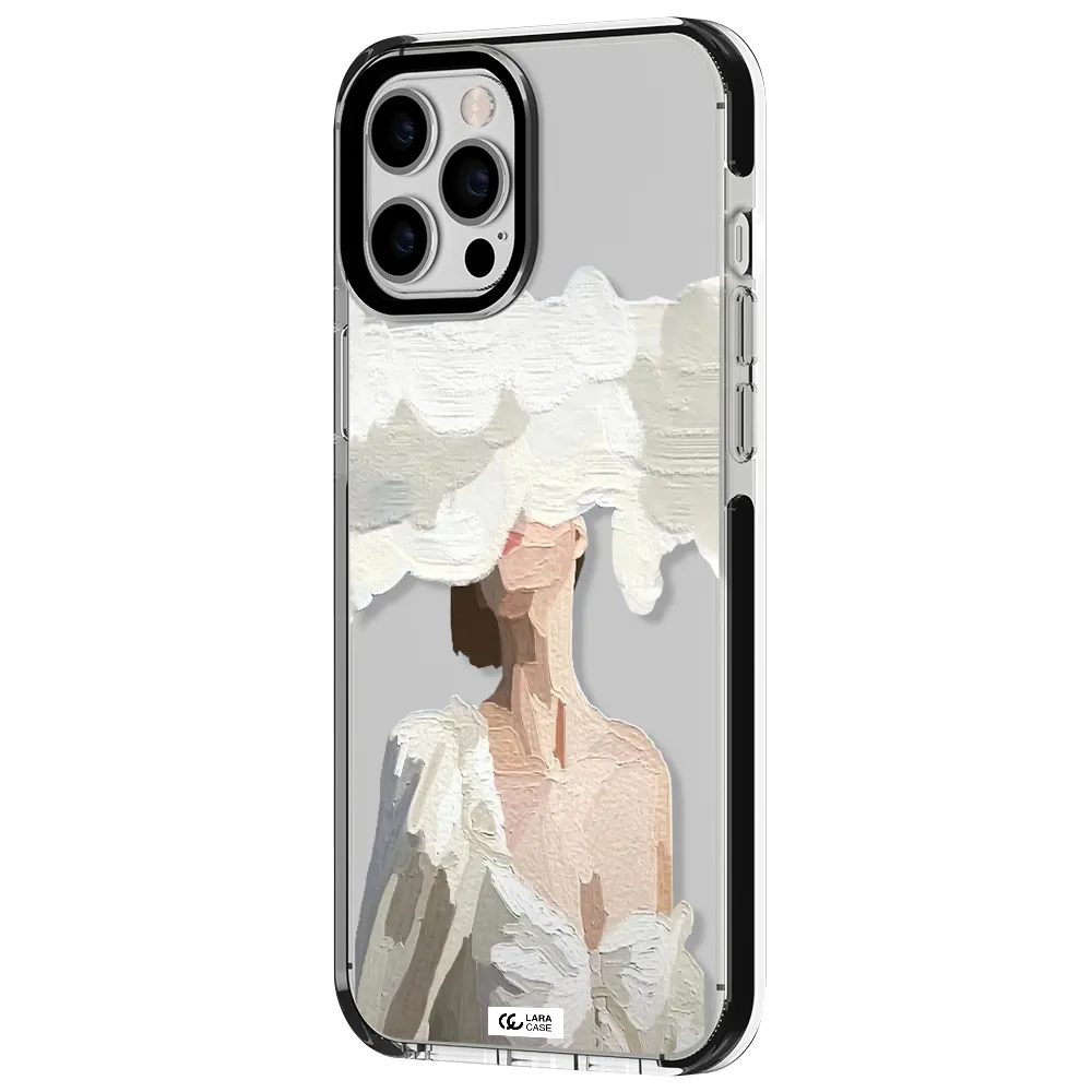 a woman with a cloud covering her face Apple iPhone 12 pro max impact black border Case