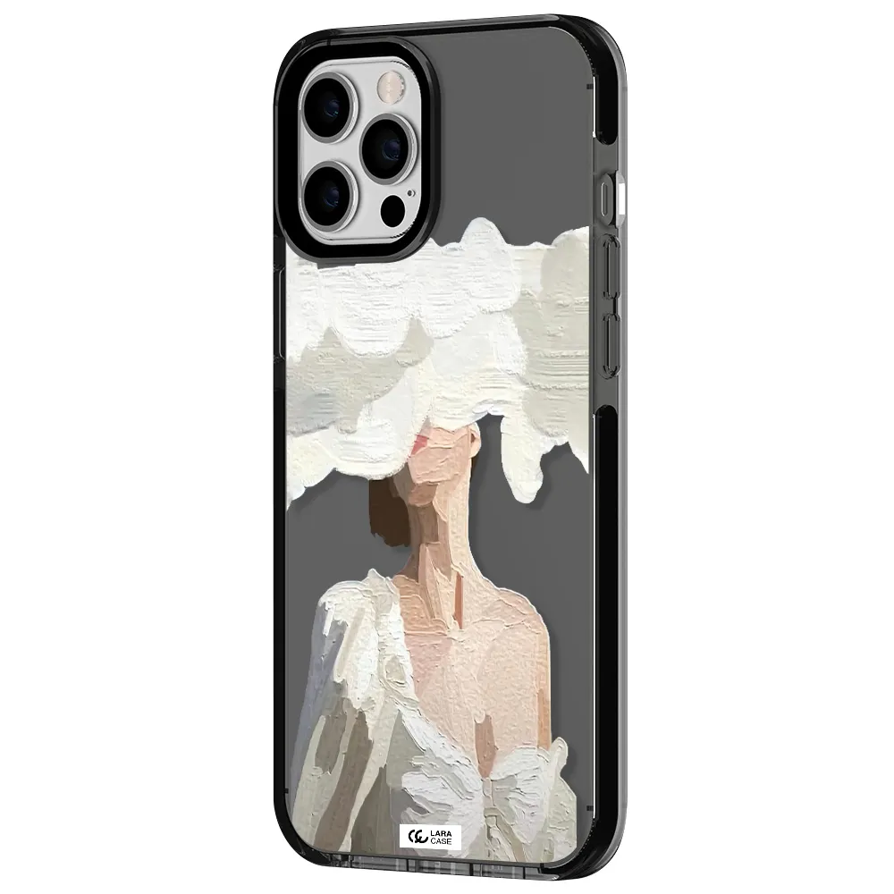 a woman with a cloud covering her face Apple iPhone 12 pro max impact Smoke Black Case