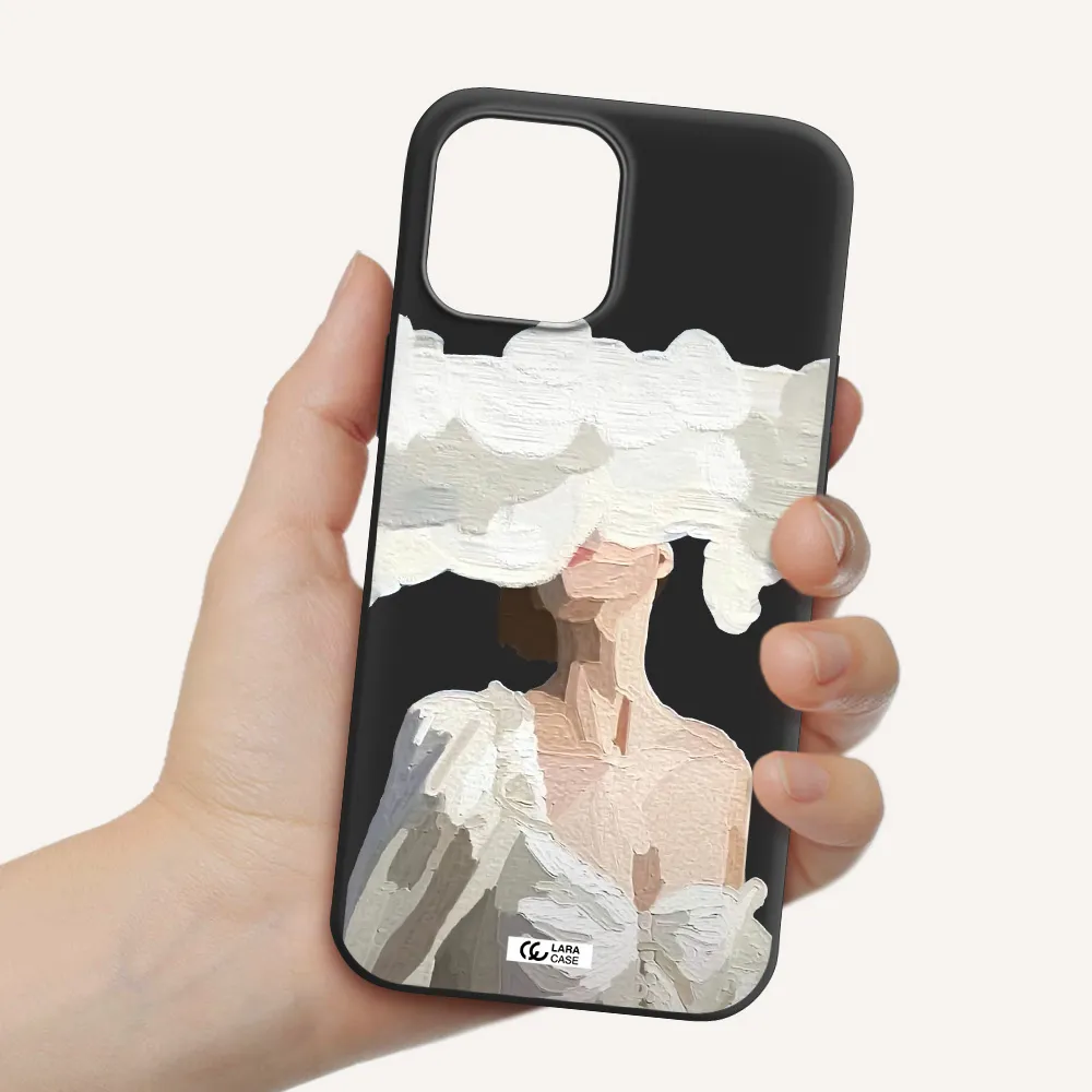 a woman with a cloud covering her face Apple iPhone 12 pro max Silicone black Case