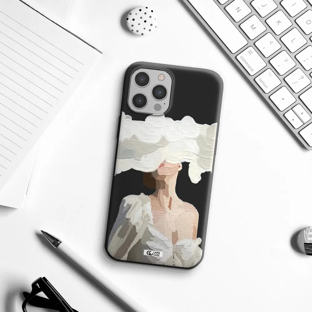 a woman with a cloud covering her face Apple iPhone 12 pro max Silicone black Case