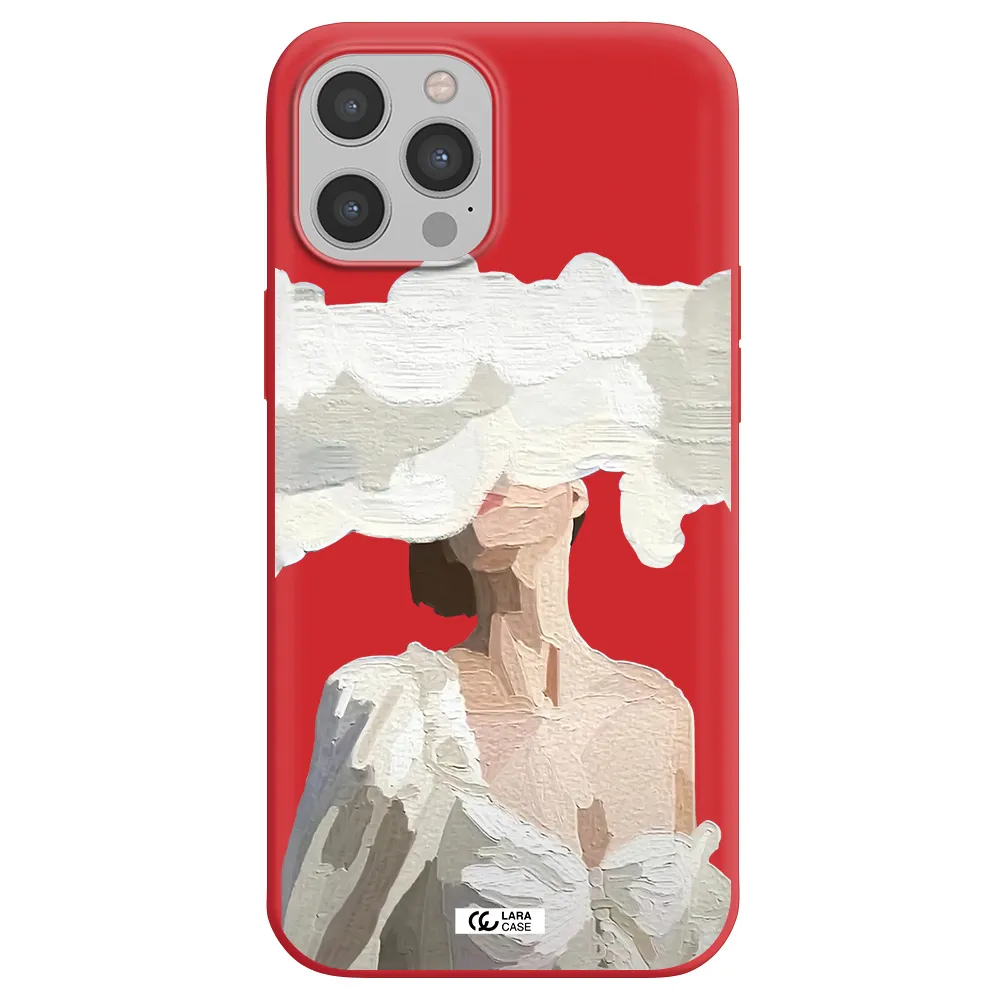 a woman with a cloud covering her face Apple iPhone 12 pro max Silicone Imperial Red Case