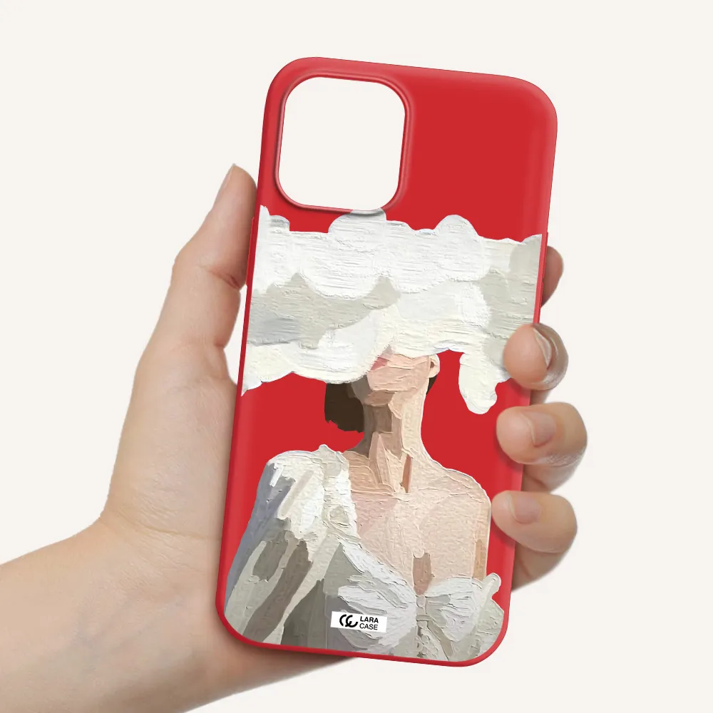 a woman with a cloud covering her face Apple iPhone 12 pro max Silicone Imperial Red Case