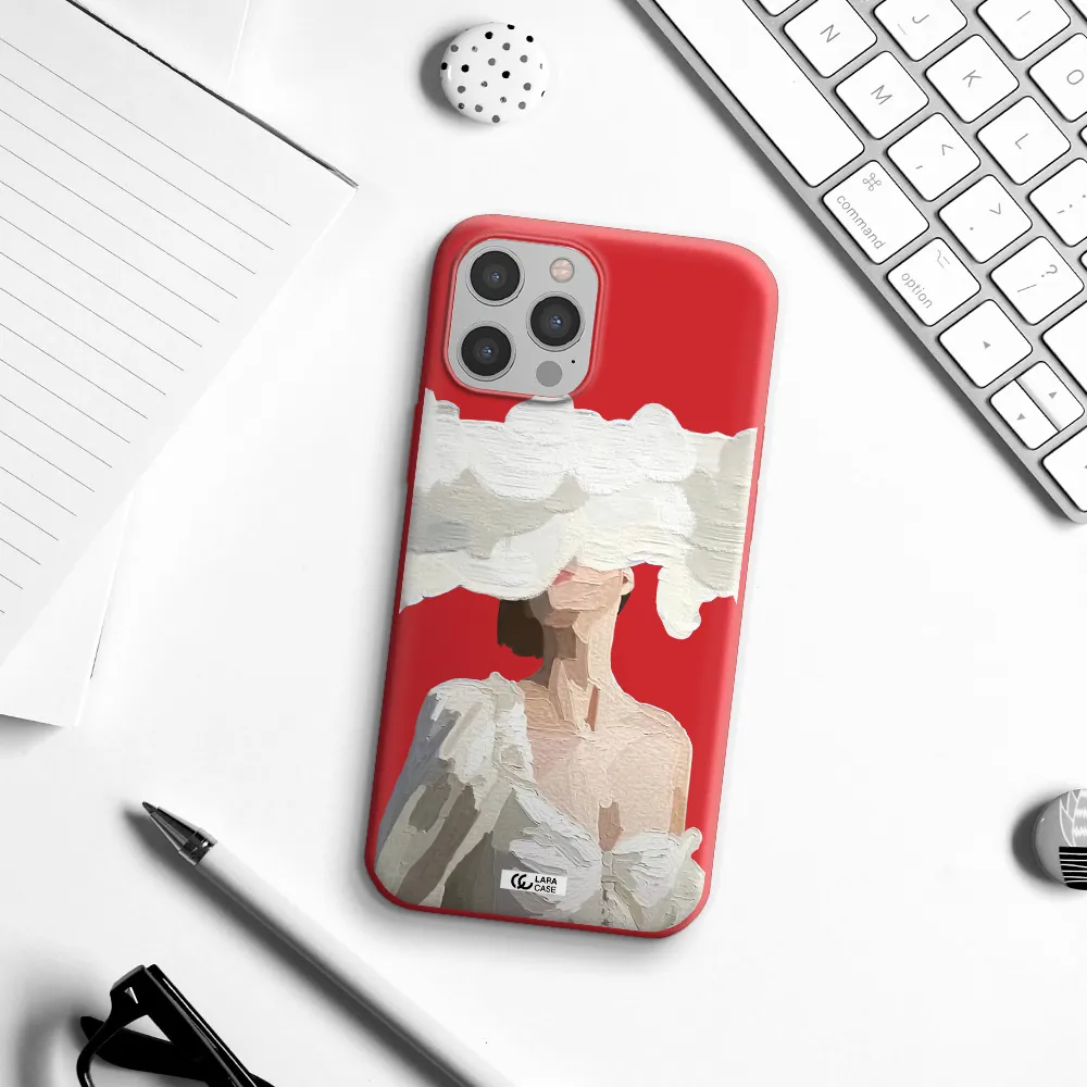 a woman with a cloud covering her face Apple iPhone 12 pro max Silicone Imperial Red Case
