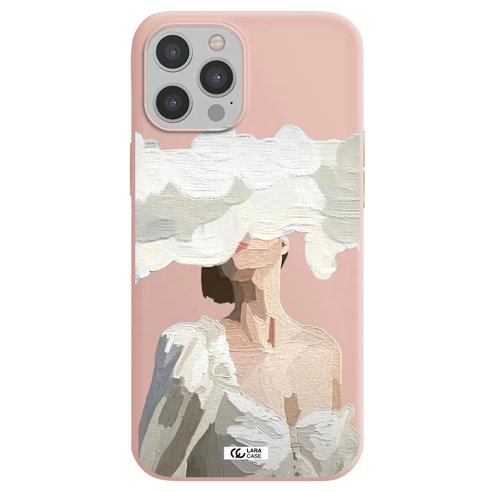a woman with a cloud covering her face Apple iPhone 12 pro max Silicone pastel pink Case