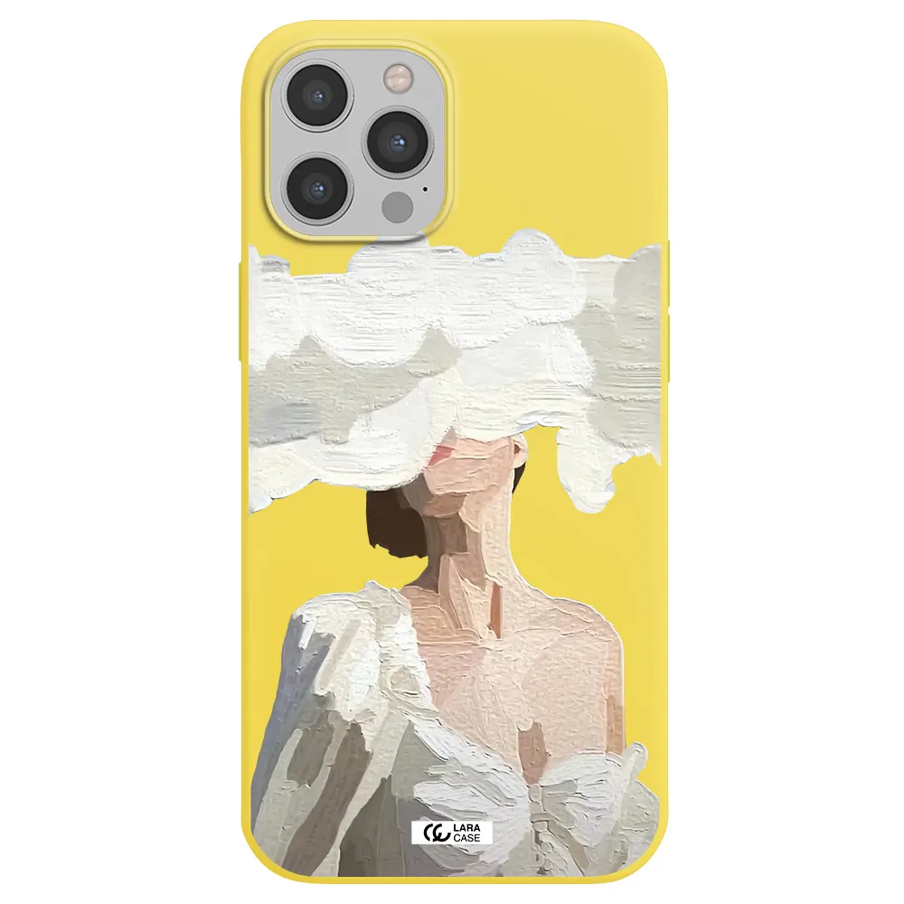 a woman with a cloud covering her face Apple iPhone 12 pro Silicone canary yellow Case
