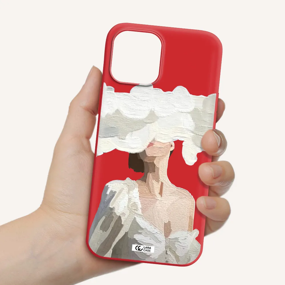 a woman with a cloud covering her face Apple iPhone 12 pro Silicone Imperial Red Case