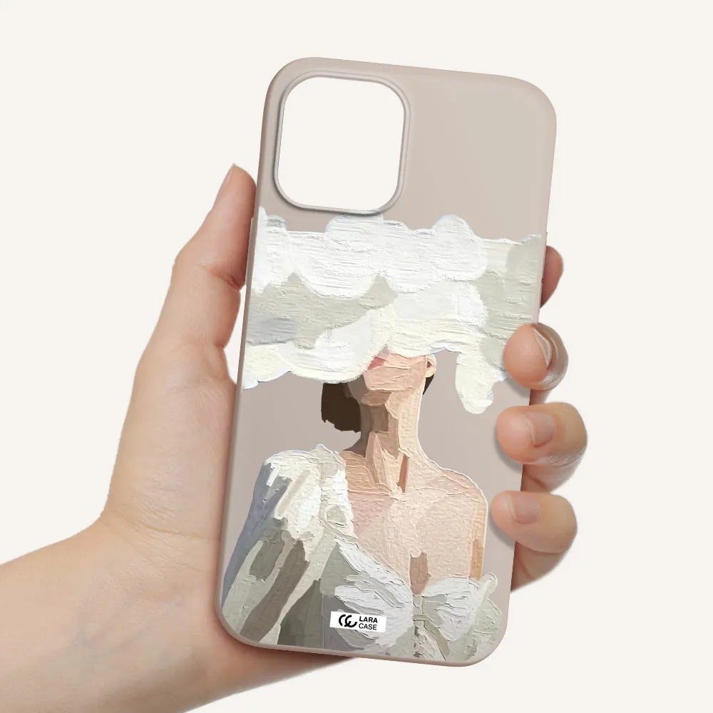 a woman with a cloud covering her face Apple iPhone 12 pro Silicone Stone Case