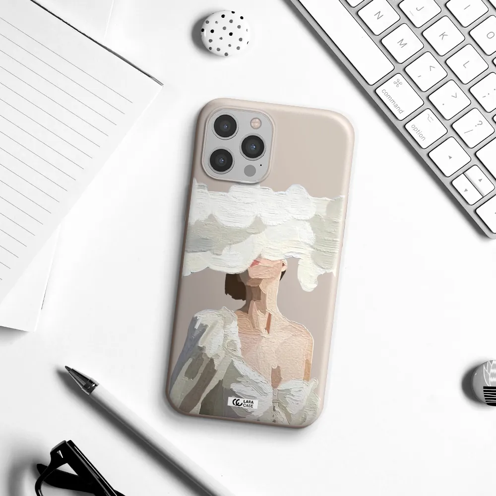 a woman with a cloud covering her face Apple iPhone 12 pro Silicone Stone Case