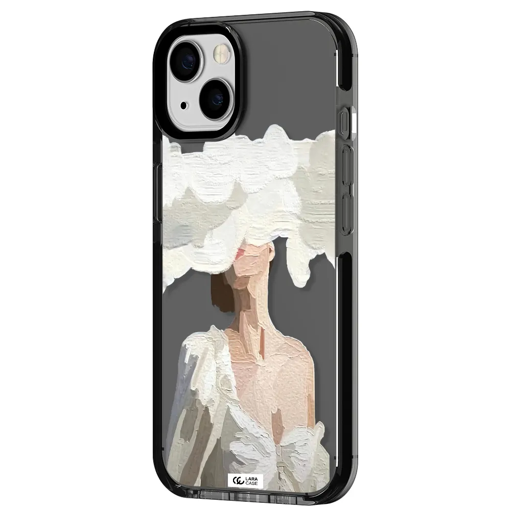 a woman with a cloud covering her face Apple iPhone 13 impact Smoke Black Case