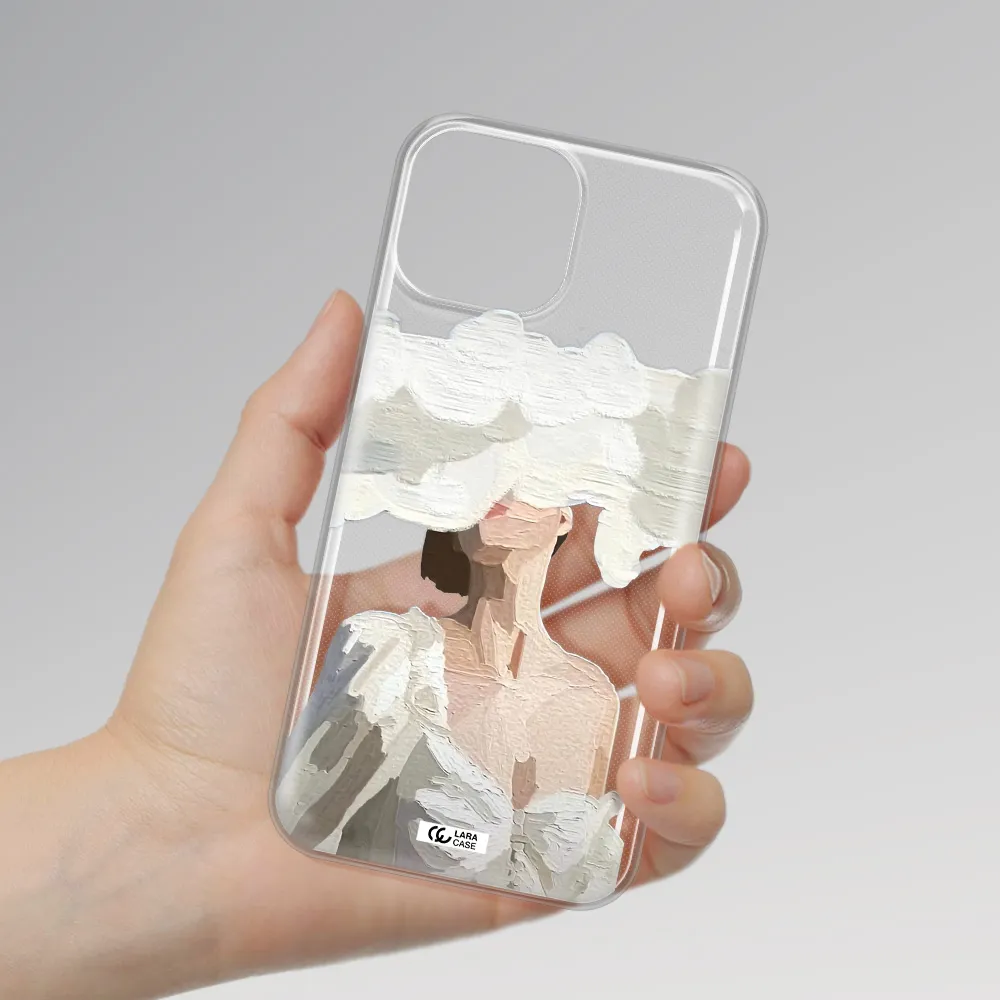 a woman with a cloud covering her face Apple iPhone 13 mini Clear TPU Case
