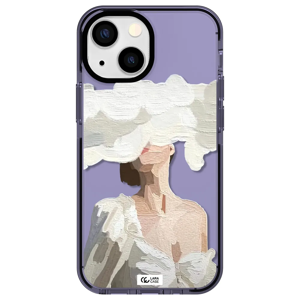 a woman with a cloud covering her face Apple iPhone 13 mini impact Lilac Case