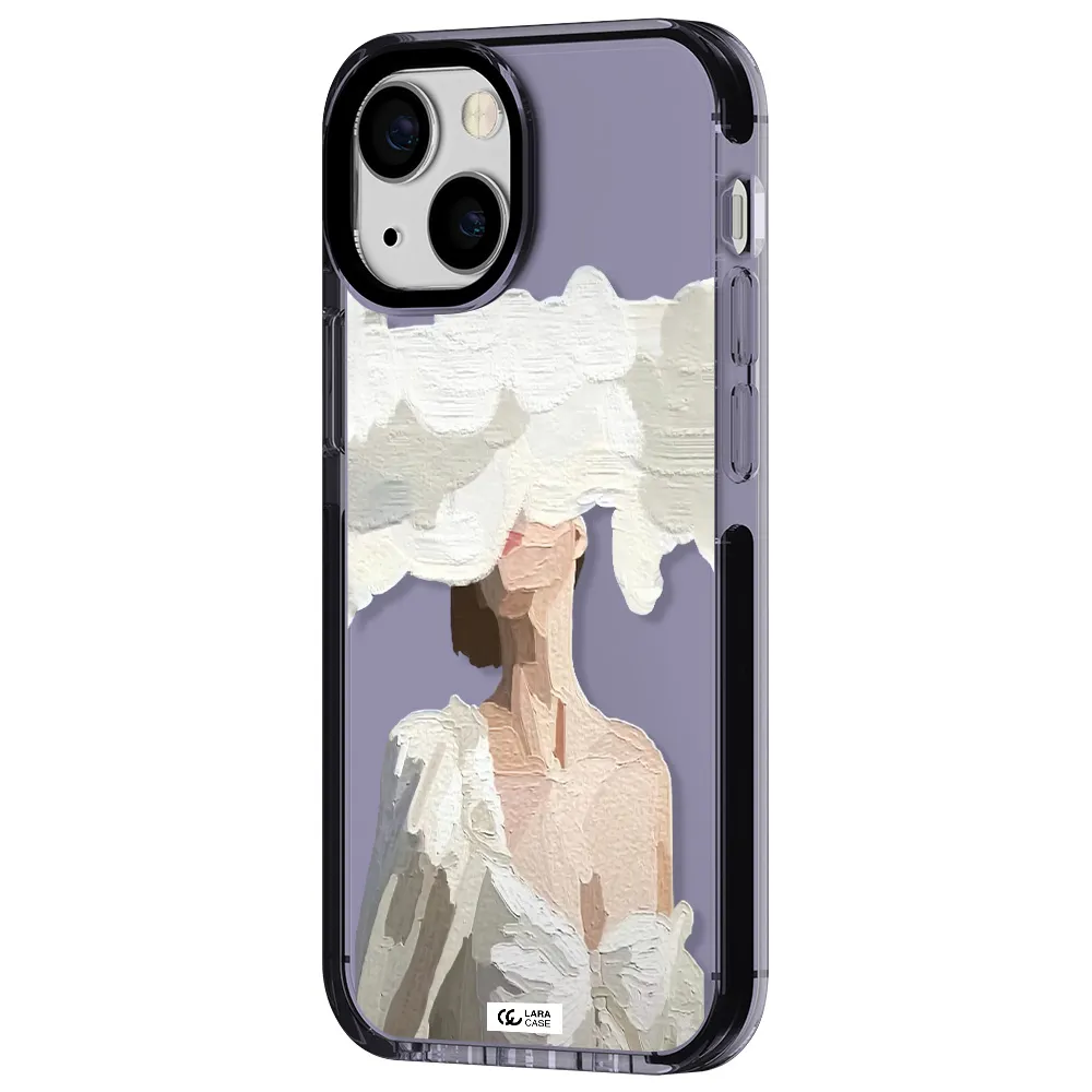 a woman with a cloud covering her face Apple iPhone 13 mini impact Lilac Case