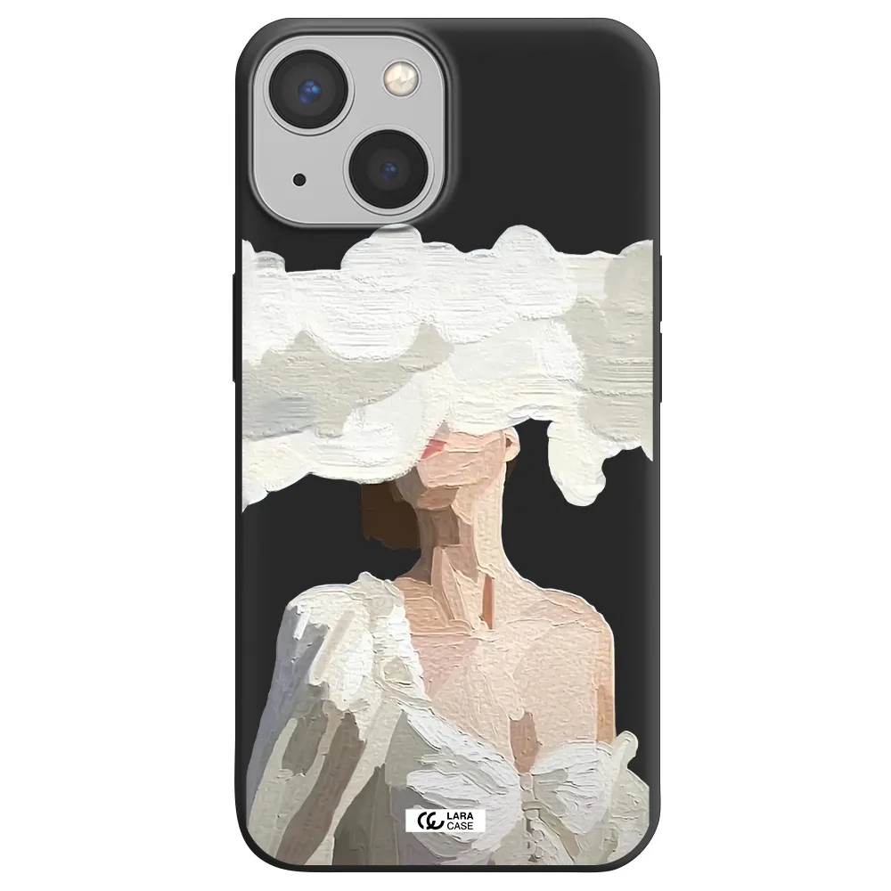 a woman with a cloud covering her face Apple iPhone 13 mini Silicone black Case