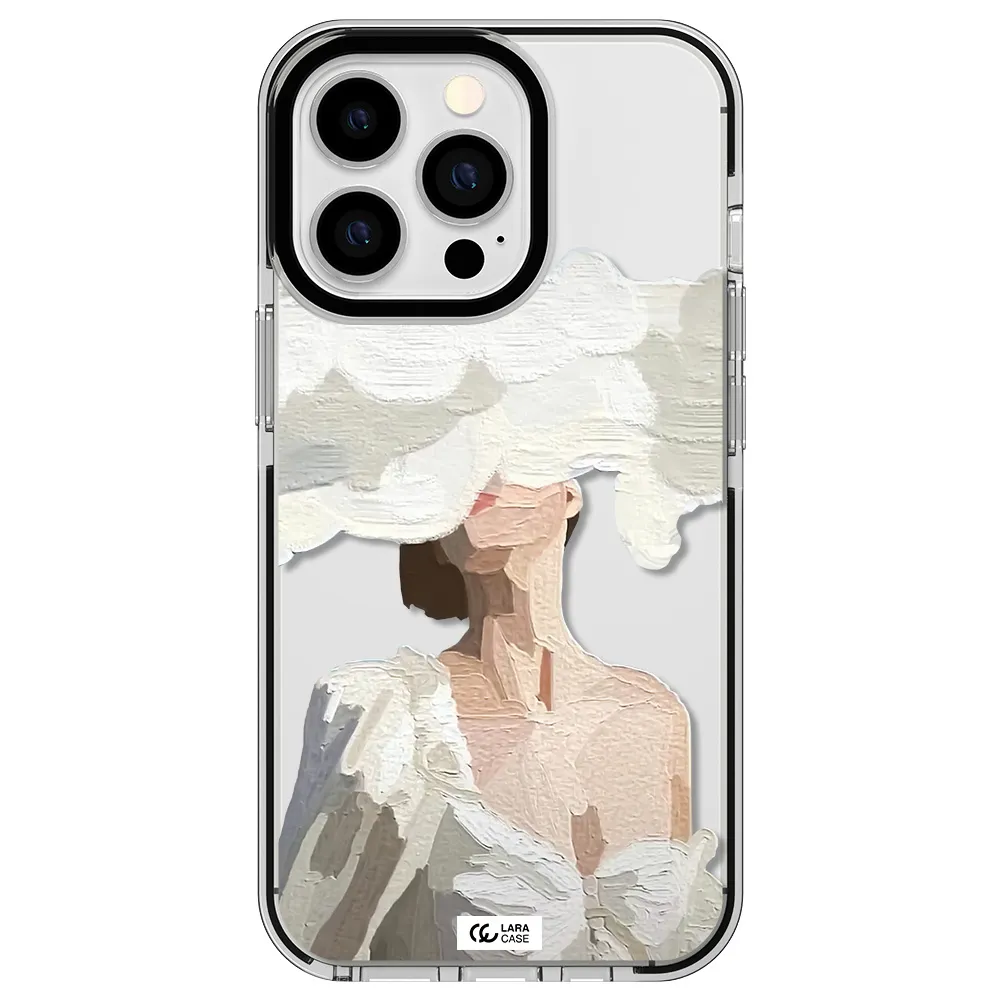 a woman with a cloud covering her face Apple iPhone 13 Pro impact black border Case