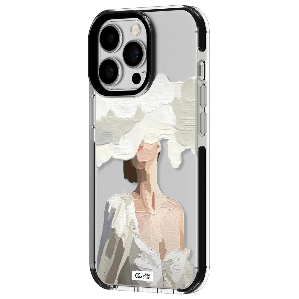 a woman with a cloud covering her face Apple iPhone 13 Pro impact black border Case
