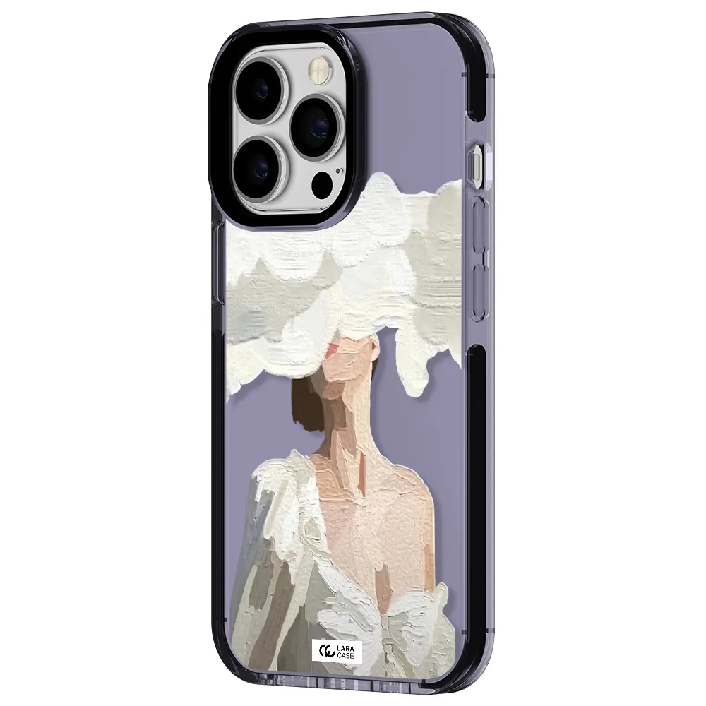 a woman with a cloud covering her face Apple iPhone 13 Pro impact Lilac Case