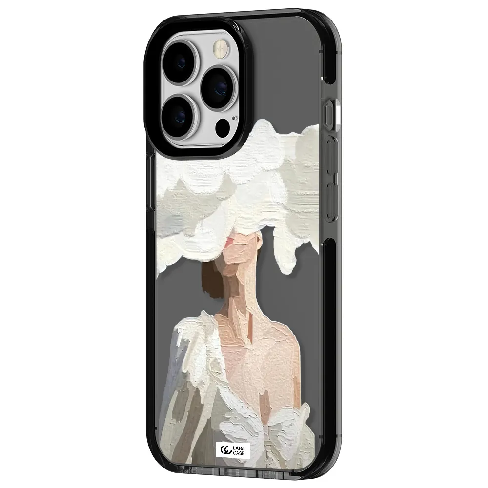 a woman with a cloud covering her face Apple iPhone 13 Pro impact Smoke Black Case