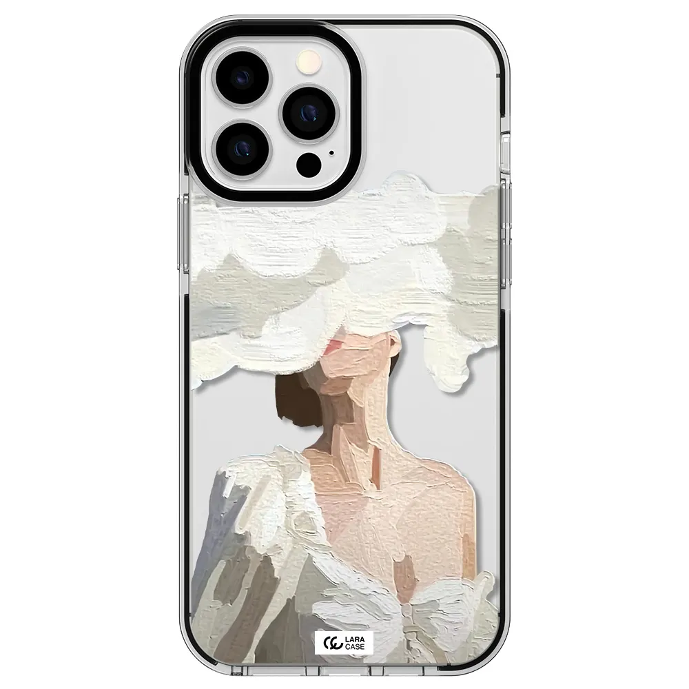 a woman with a cloud covering her face Apple iPhone 13 Pro Max impact black border Case