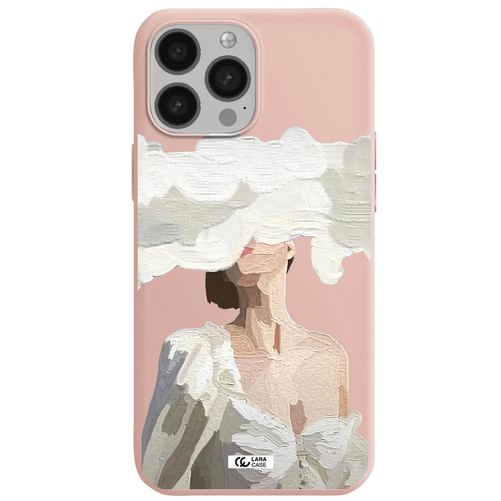 a woman with a cloud covering her face Apple iPhone 13 Pro Max Silicone pastel pink Case