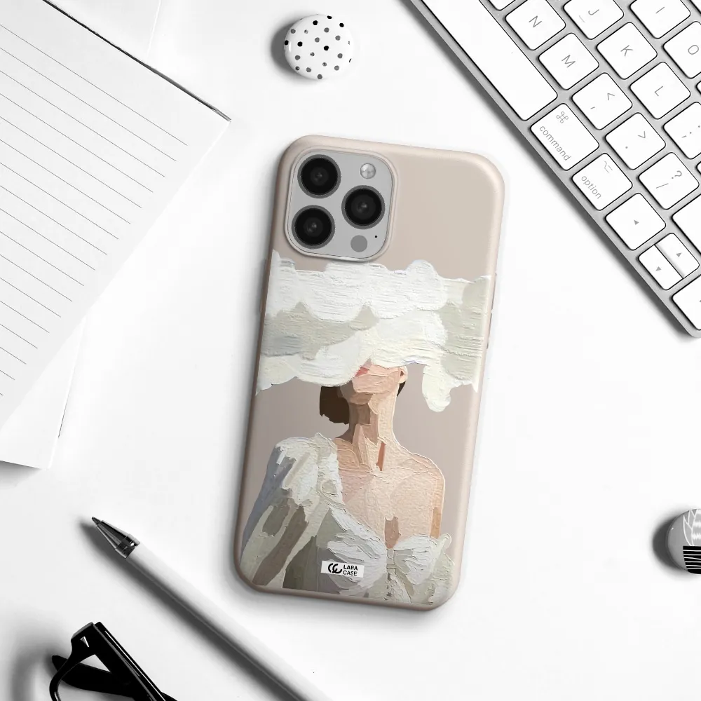 a woman with a cloud covering her face Apple iPhone 13 Pro Max Silicone Stone Case