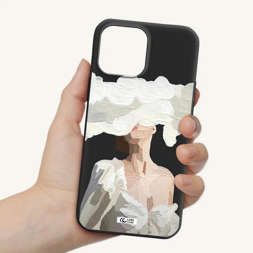 a woman with a cloud covering her face Apple iPhone 13 Pro Silicone black Case