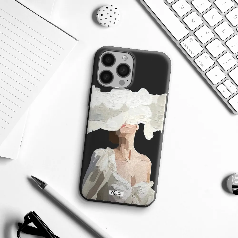 a woman with a cloud covering her face Apple iPhone 13 Pro Silicone black Case