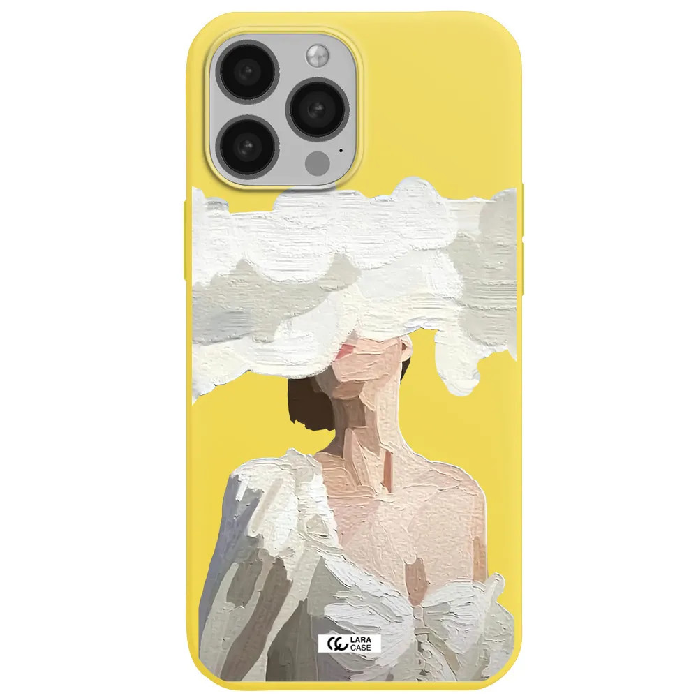 a woman with a cloud covering her face Apple iPhone 13 Pro Silicone canary yellow Case