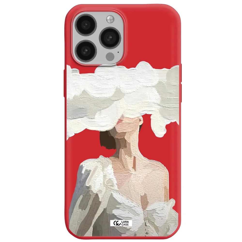 a woman with a cloud covering her face Apple iPhone 13 Pro Silicone Imperial Red Case