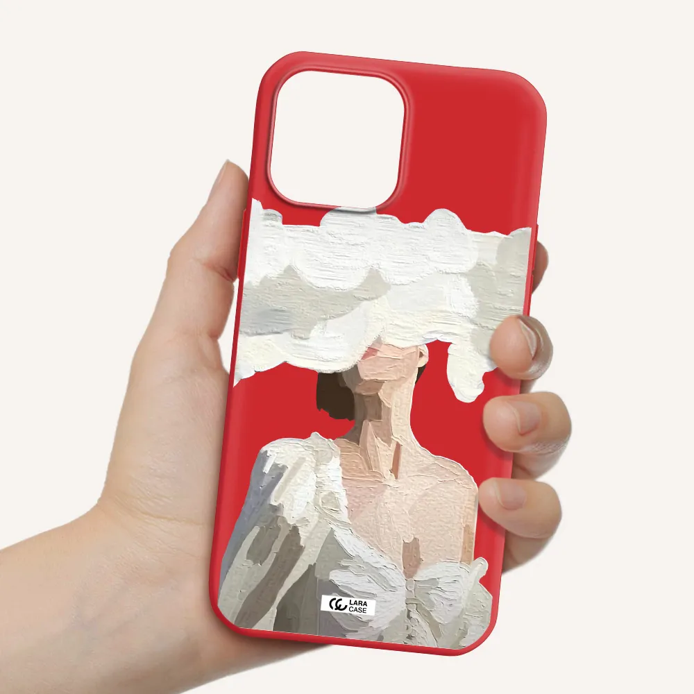 a woman with a cloud covering her face Apple iPhone 13 Pro Silicone Imperial Red Case