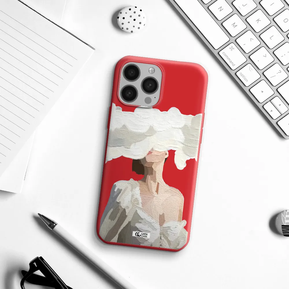 a woman with a cloud covering her face Apple iPhone 13 Pro Silicone Imperial Red Case