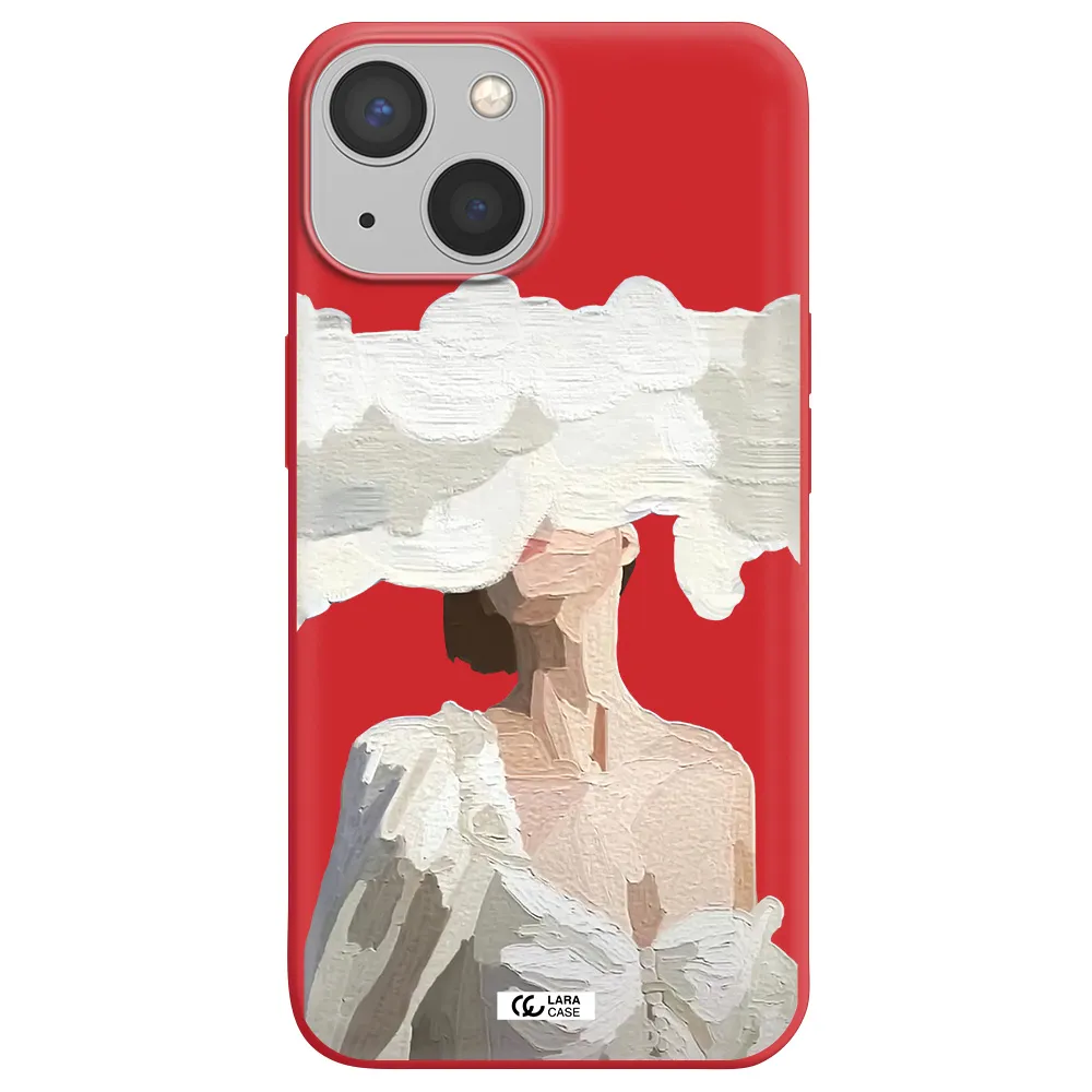 a woman with a cloud covering her face Apple iPhone 13 Silicone Imperial Red Case