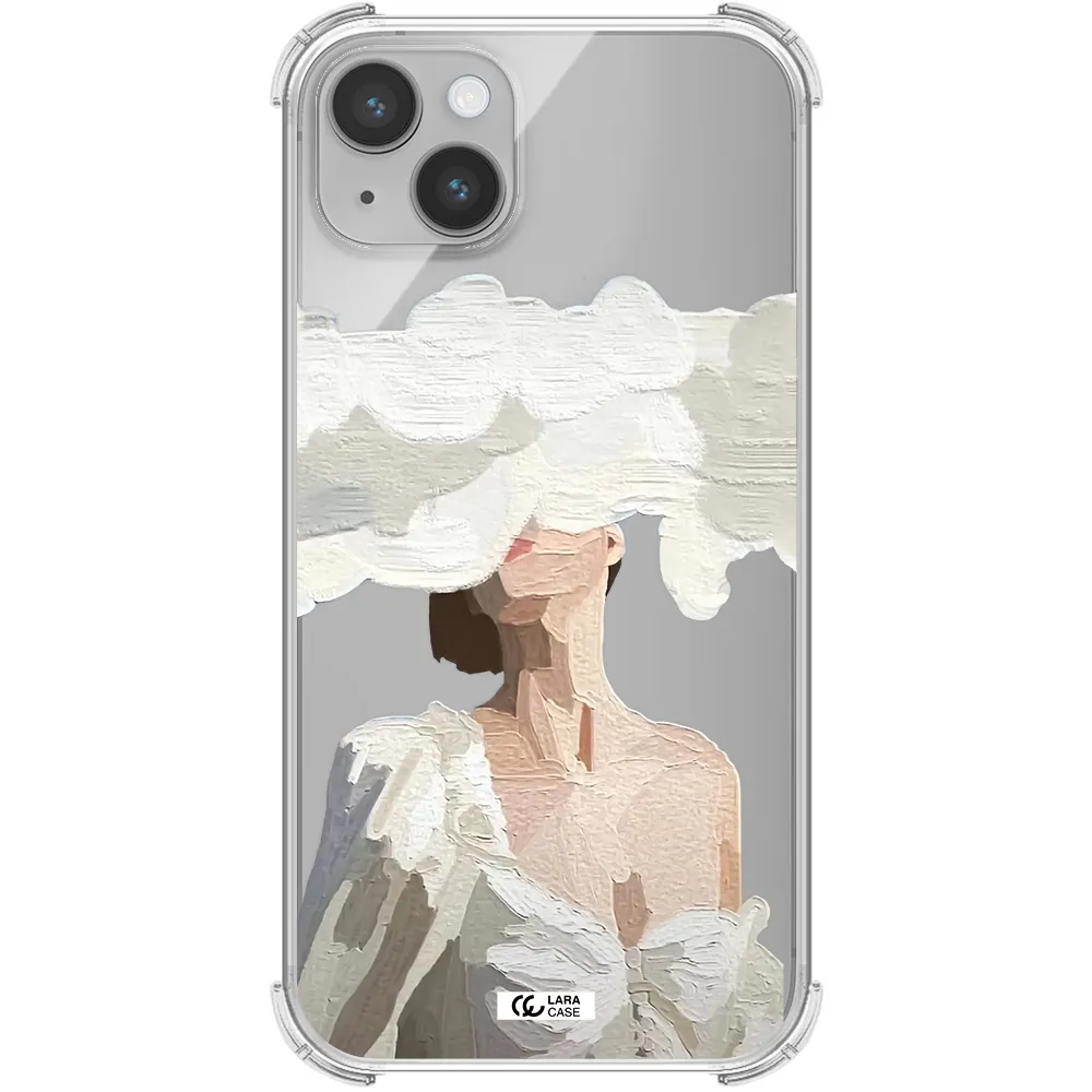 a woman with a cloud covering her face Apple iPhone 14 Clear PC Case