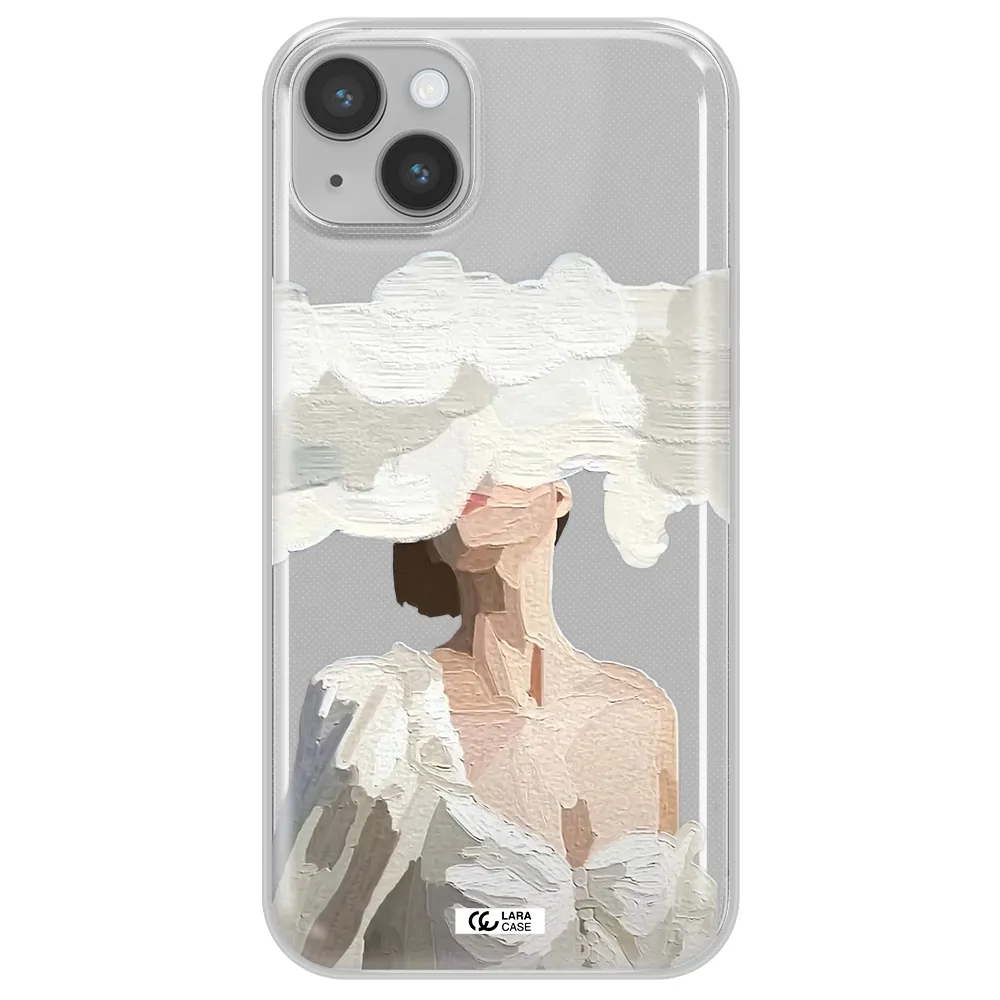 a woman with a cloud covering her face Apple iPhone 14 Clear TPU Case