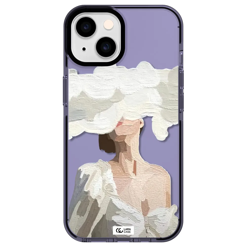 a woman with a cloud covering her face Apple iPhone 14 impact Lilac Case