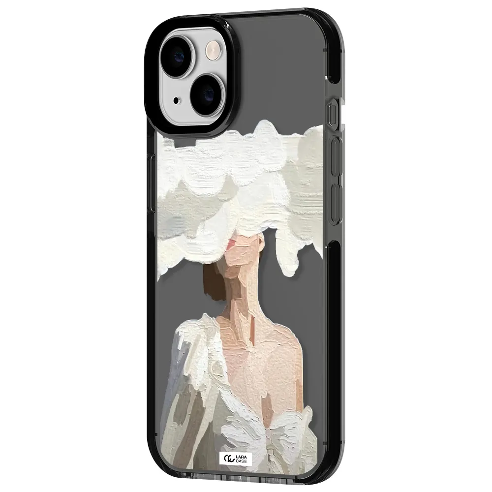 a woman with a cloud covering her face Apple iPhone 14 impact Smoke Black Case