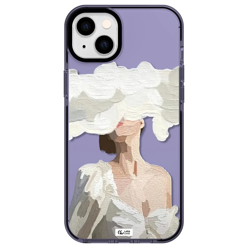a woman with a cloud covering her face Apple iPhone 14 plus impact Lilac Case