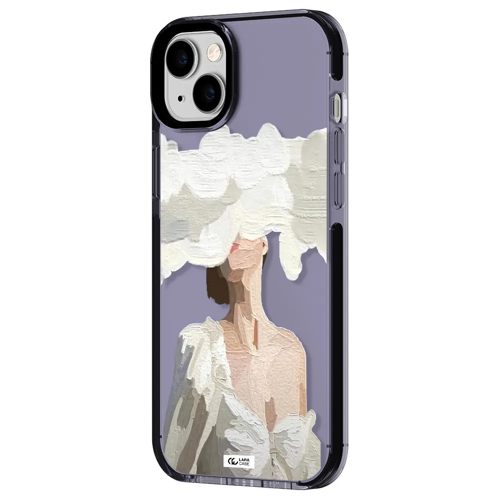 a woman with a cloud covering her face Apple iPhone 14 plus impact Lilac Case