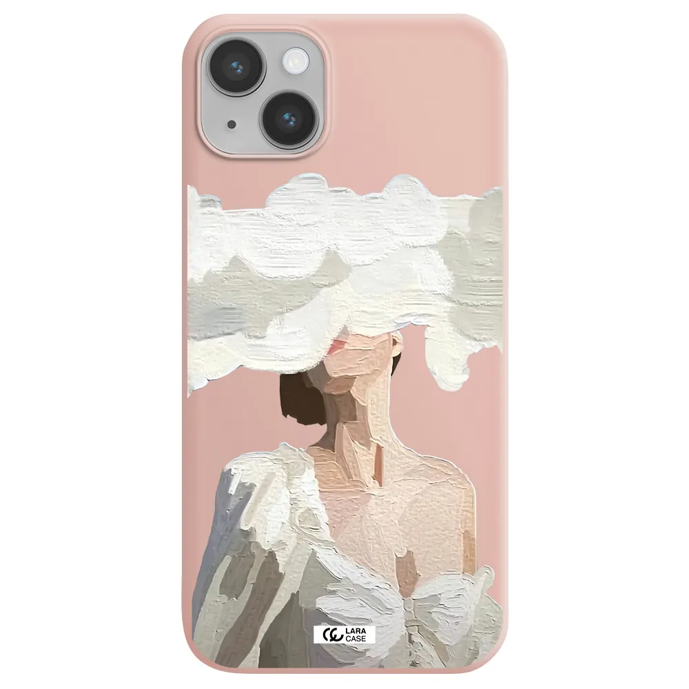 a woman with a cloud covering her face Apple iPhone 14 plus Silicone pastel pink Case