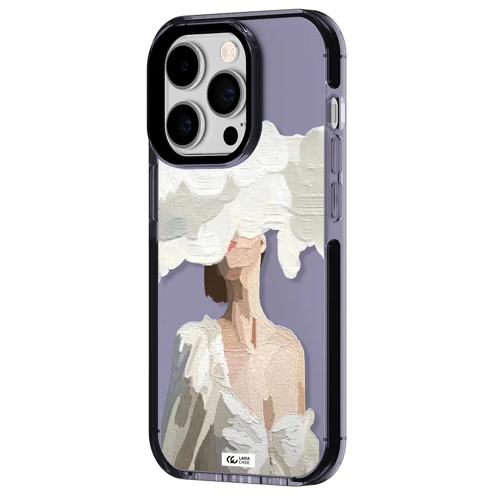 a woman with a cloud covering her face Apple iPhone 14 pro impact Lilac Case