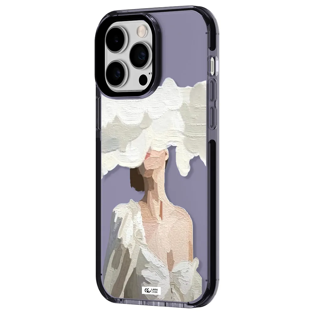 a woman with a cloud covering her face Apple iPhone 14 pro max impact Lilac Case