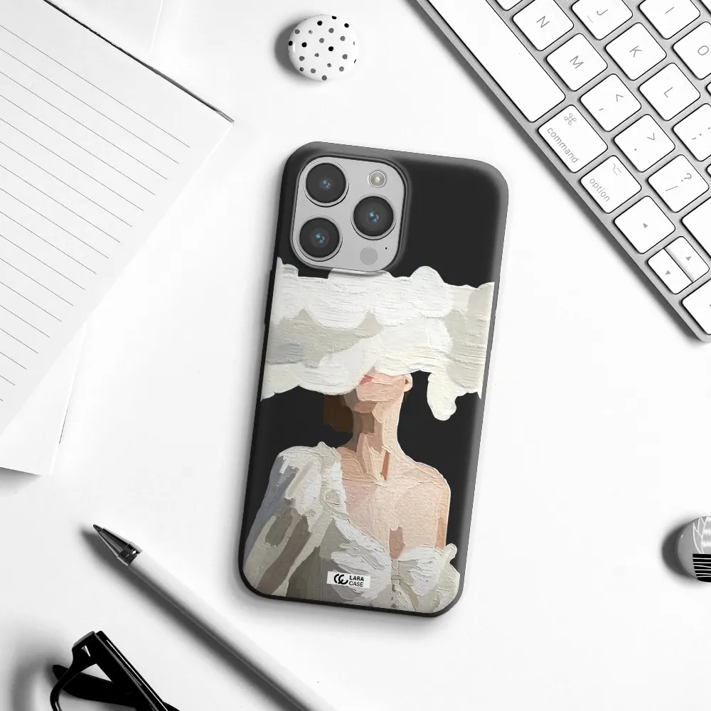 a woman with a cloud covering her face Apple iPhone 14 pro max Silicone black Case