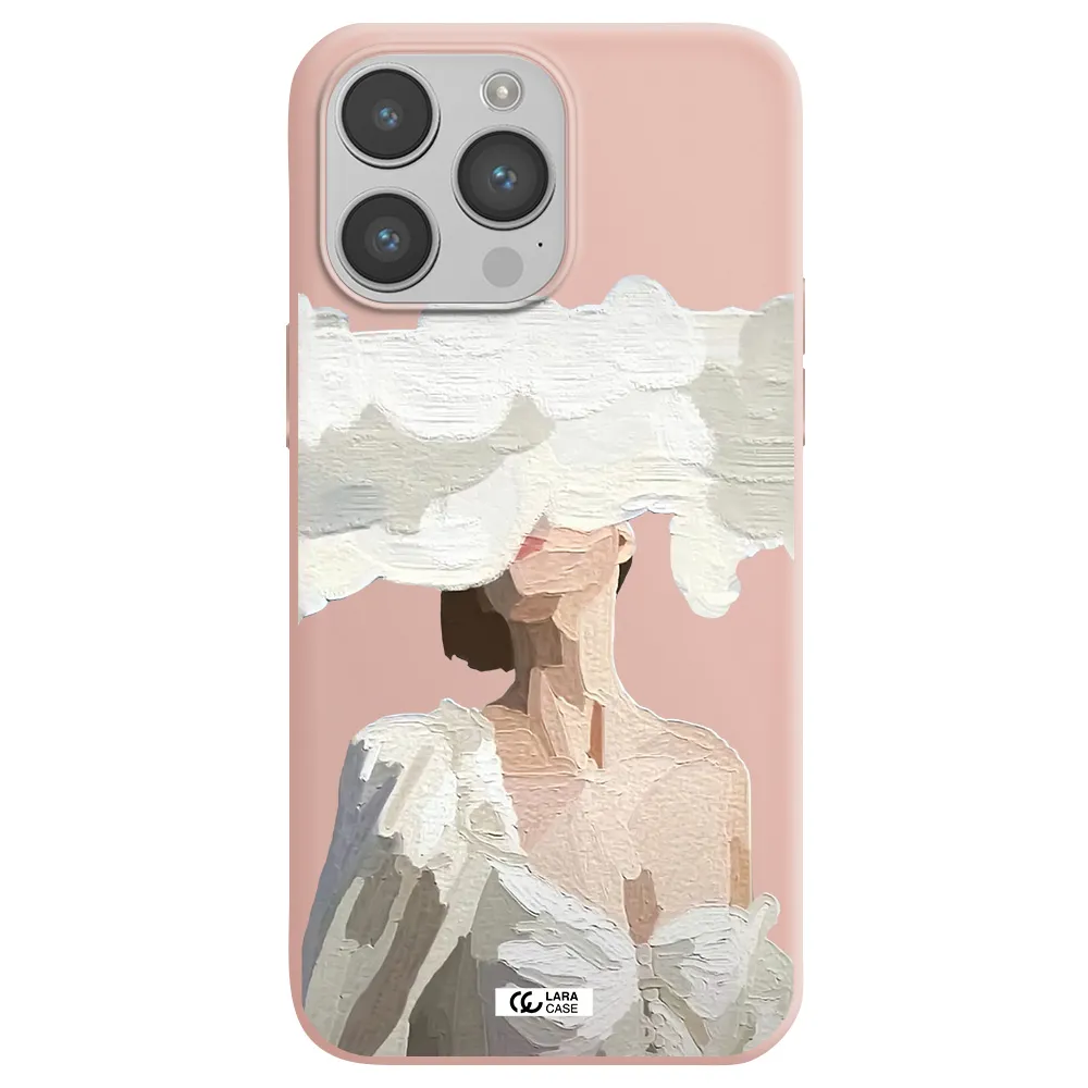 a woman with a cloud covering her face Apple iPhone 14 pro max Silicone pastel pink Case