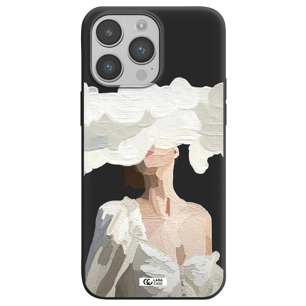 a woman with a cloud covering her face Apple iPhone 14 pro Silicone black Case