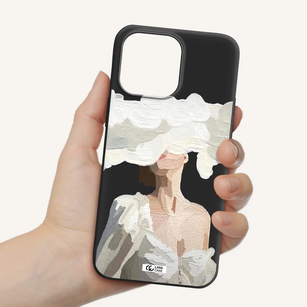 a woman with a cloud covering her face Apple iPhone 14 pro Silicone black Case
