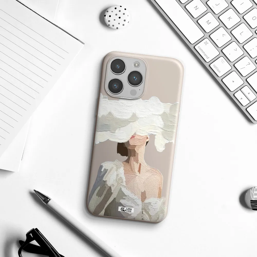 a woman with a cloud covering her face Apple iPhone 14 pro Silicone Stone Case
